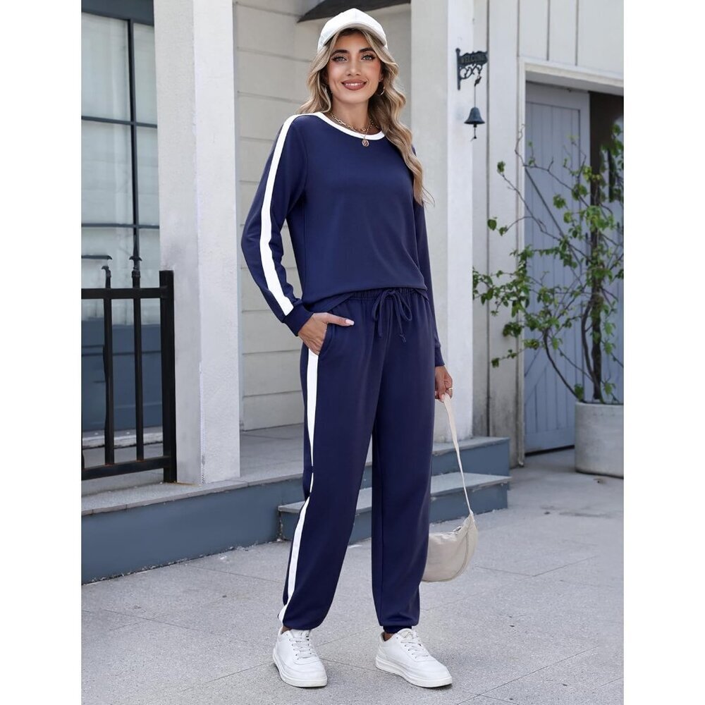 Women Long Sleeve Tracksuit 2 Piece Set Cotton Polyester Spandex Lounge - Picture 8 of 8